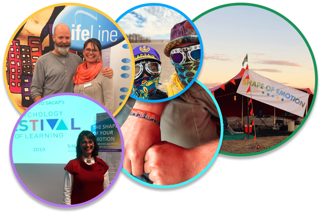 5th Place TWTW collage showing Shape of Emotion tent, SACAP festival, festival-goer and facilitators