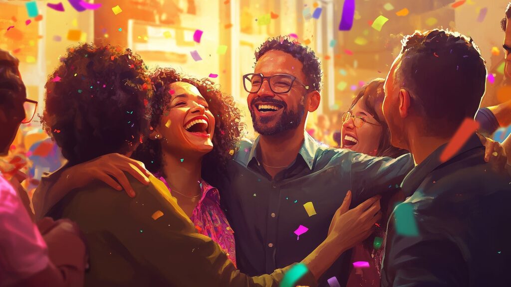 Multi-coloured confetti connection